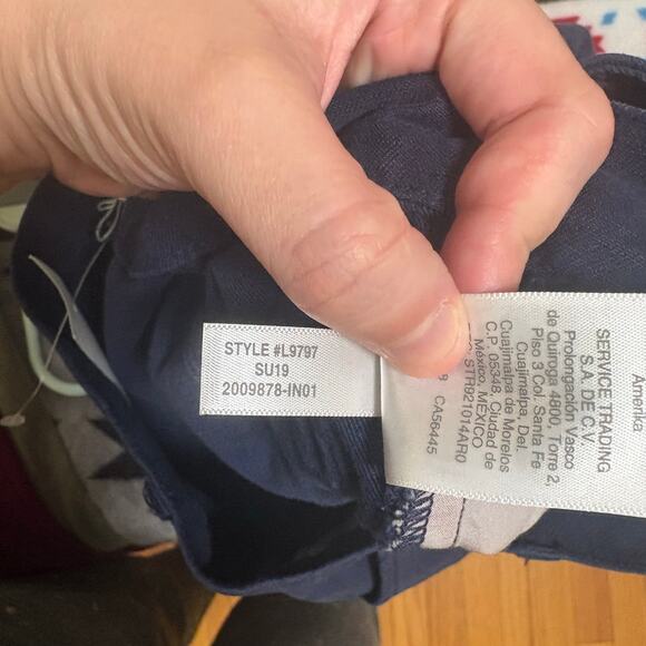 J Crew Factory Navy Wide Leg Button Front Pant Slub Cotton Cropped Trouser SZ 27 - Picture 12 of 12